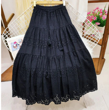 Valenzora | Long cotton tiered skirt