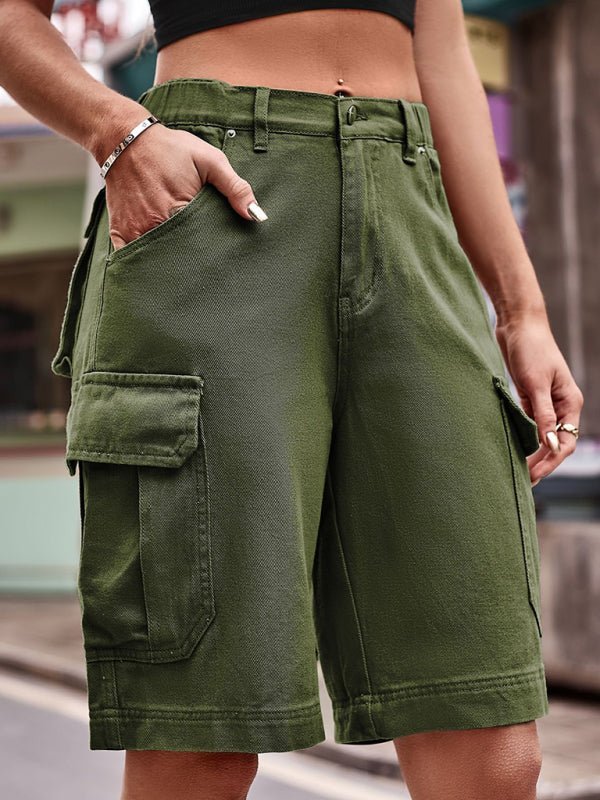 Valenzora | New elastic waist-cut denim cargo crochet shorts