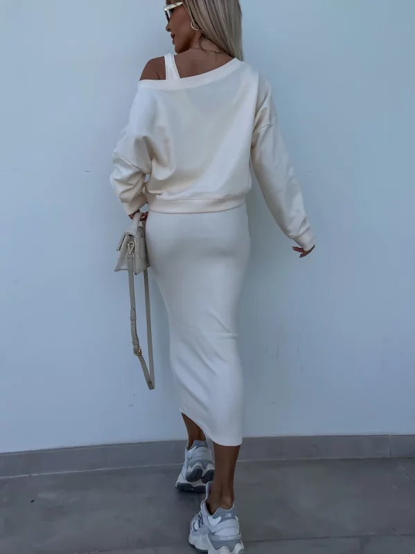Valenzora | Stylish off-shoulder crop top and midi skirt set