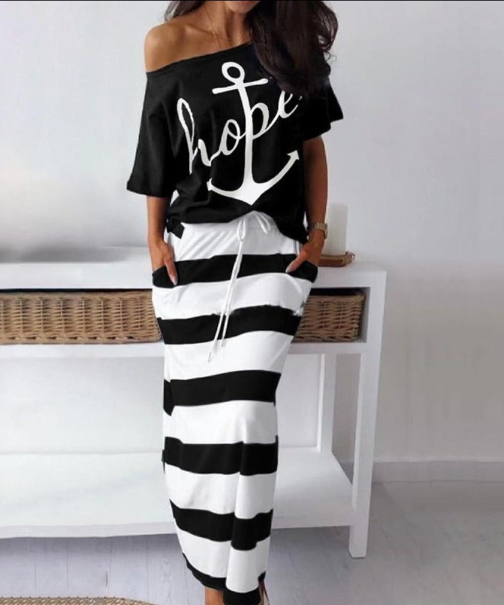Valenzora | Off-Shoulder Top and Skirt Dress Batwing Sleeves