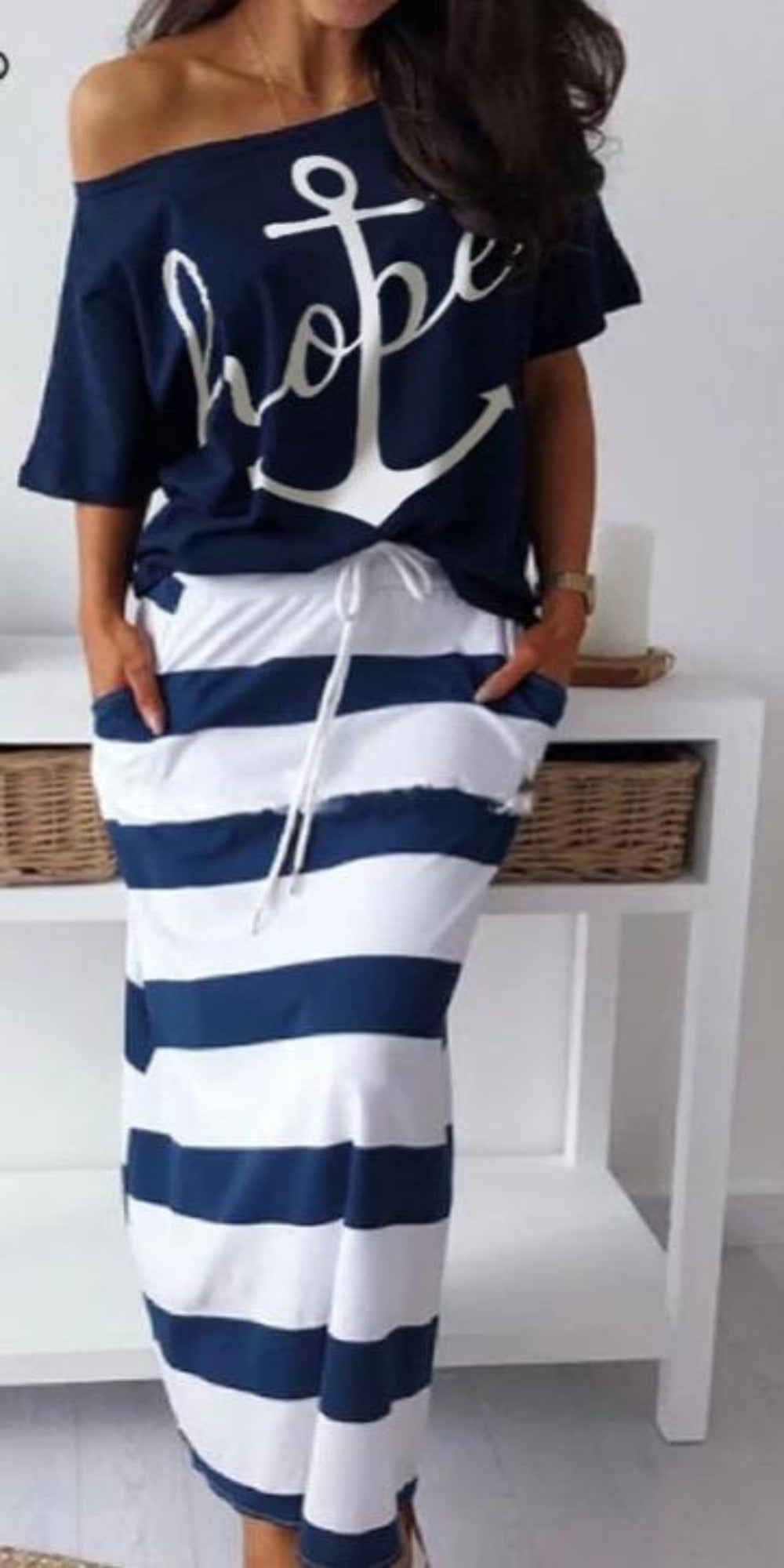 Valenzora | Off-Shoulder Top and Skirt Dress Batwing Sleeves