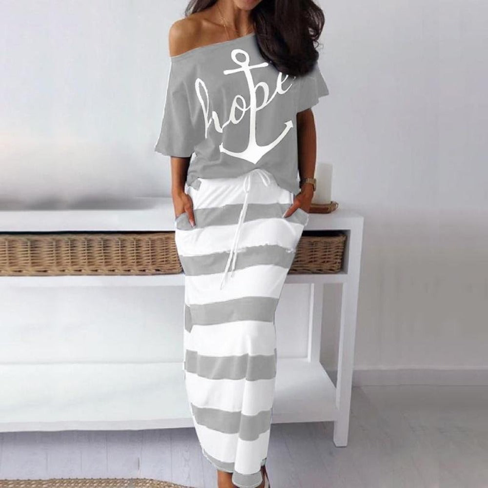 Valenzora | Off-Shoulder Top and Skirt Dress Batwing Sleeves