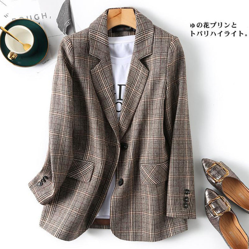 Valenzora | Women's Office Plaid Blazer Long Sleeve Casual Jacket