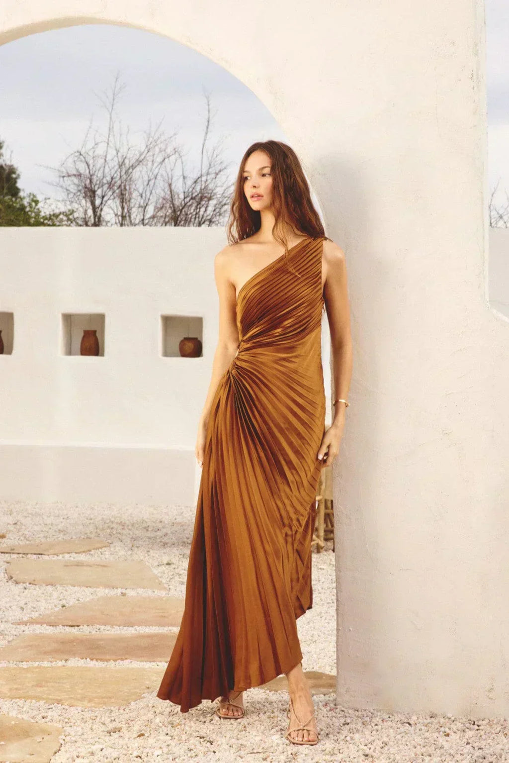 Valenzora | One Shoulder Pleated Midi Dress