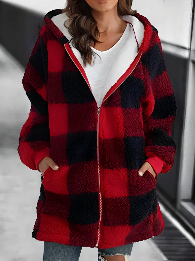 Valenzora | Checkered Hoodie Jacket for Women