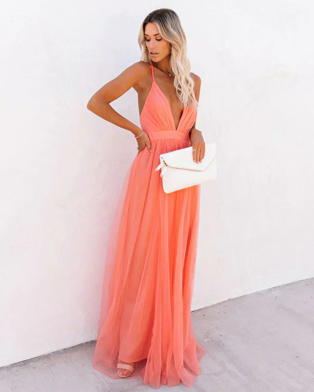Valenzora | Elegantes orangefarbenes trägerloses Kleid für Damen