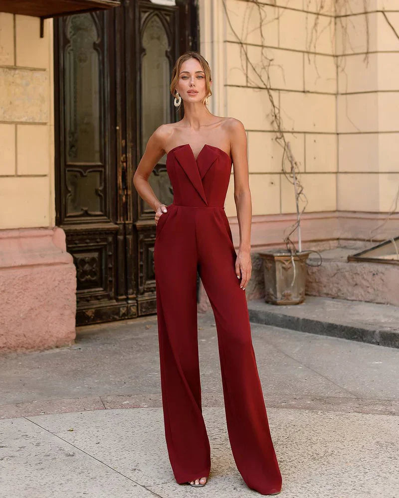 Valenzora | Asymmetrischer Revers-Jumpsuit mit mittlerer Taille für Pendler