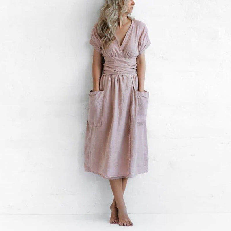Valenzora | Plain cotton-linen pinafore dress