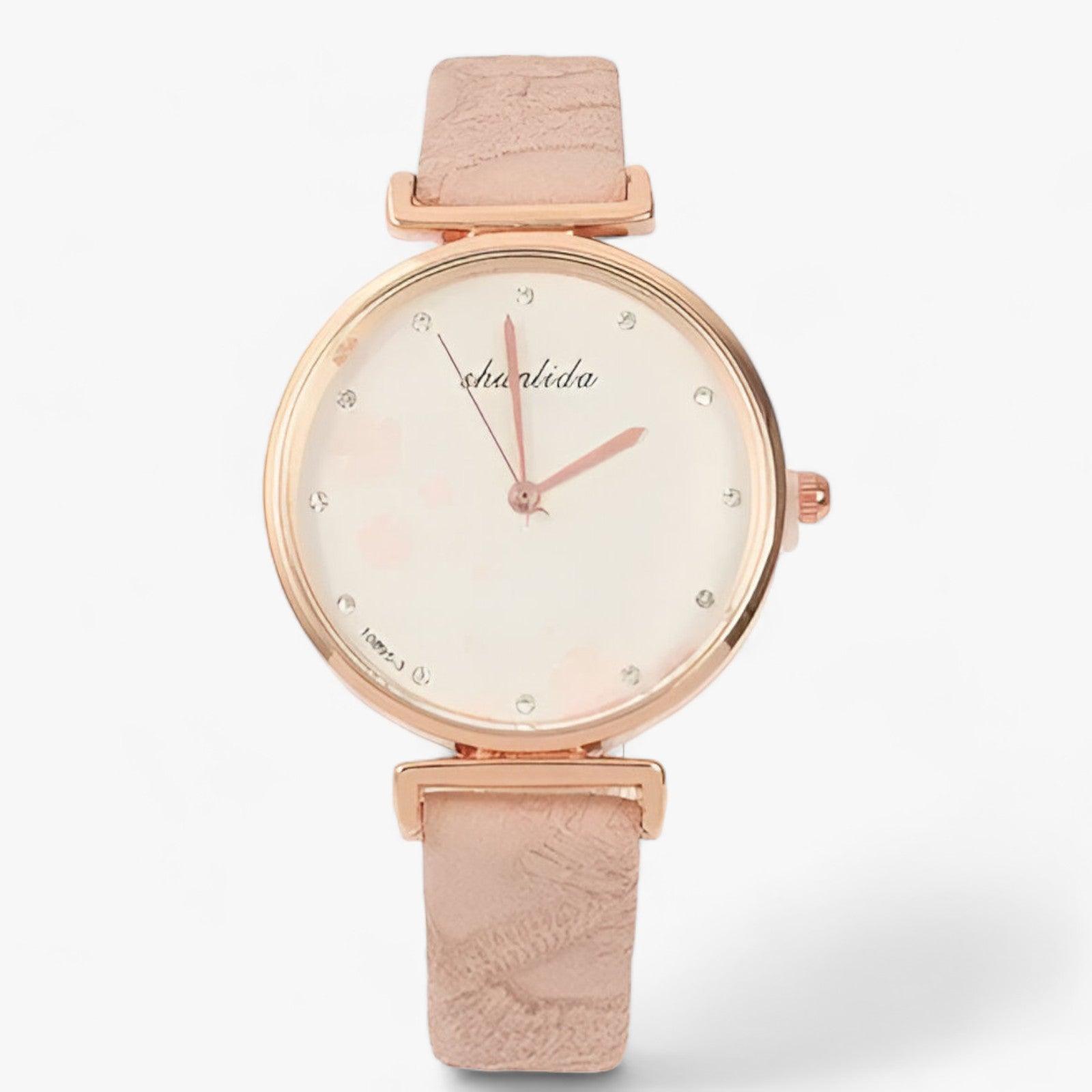 Valenzora | Leather Strap Round Vintage Floral Watch For Women