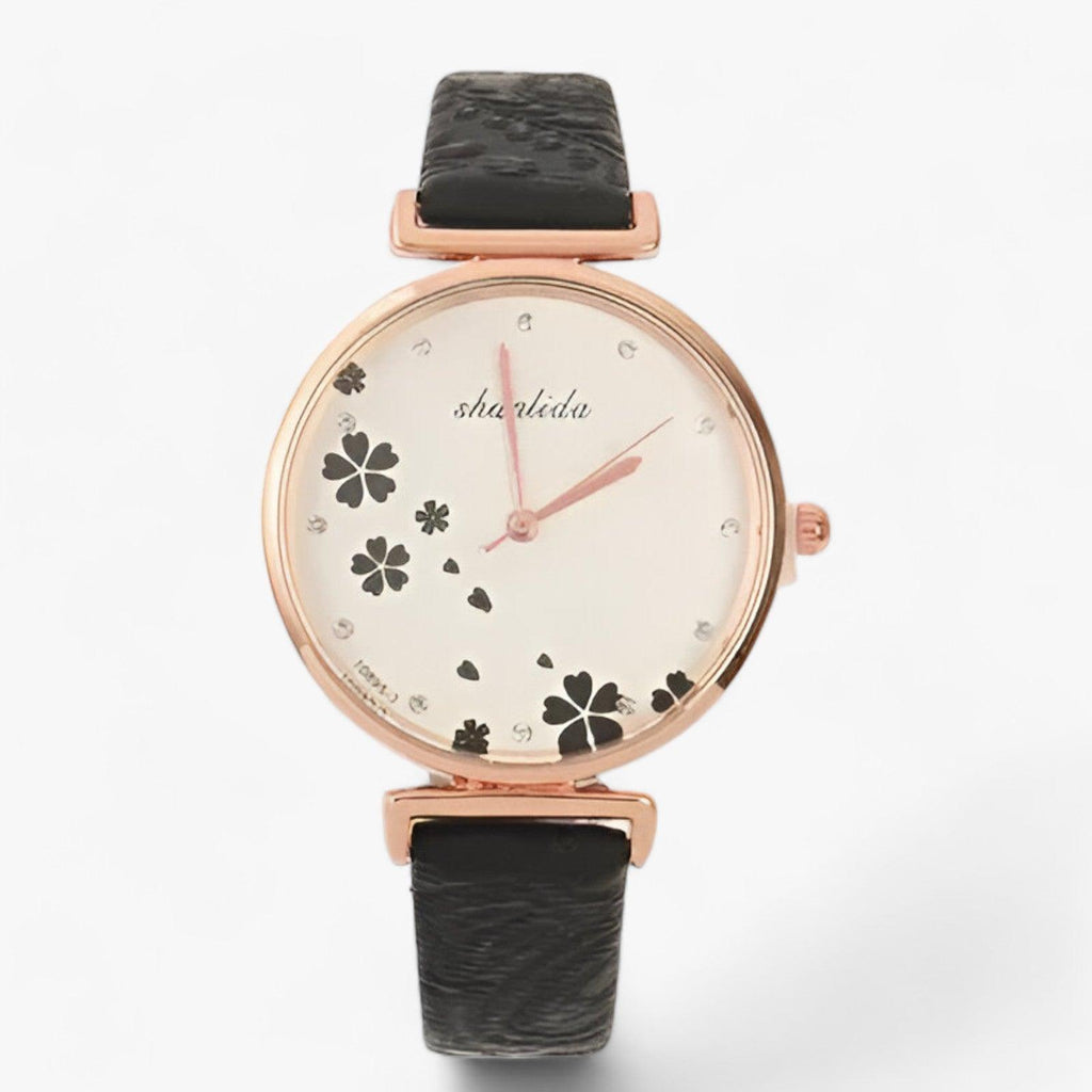 Valenzora | Leather Strap Round Vintage Floral Watch For Women