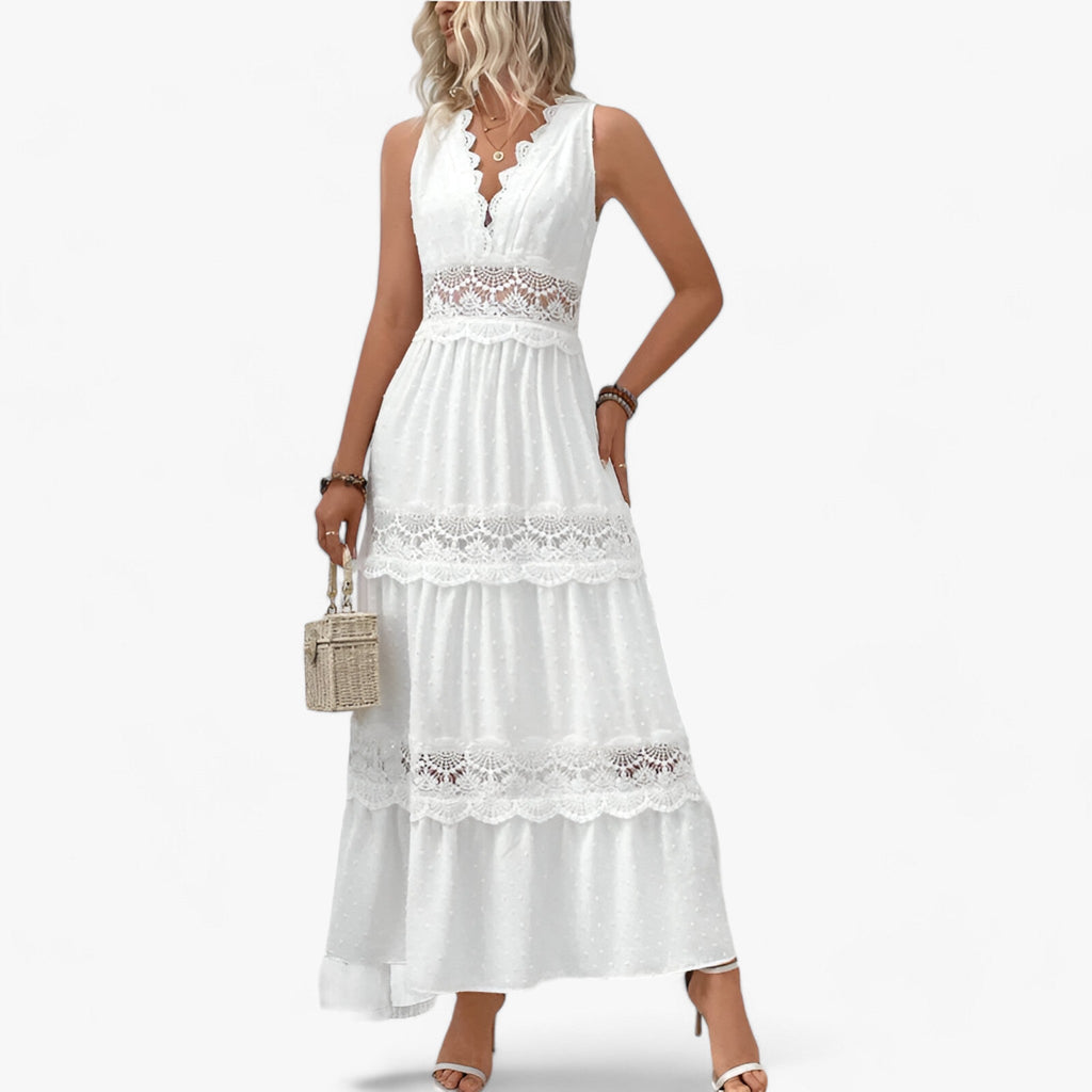 V-neck summer dress - Flowing length with elegant details