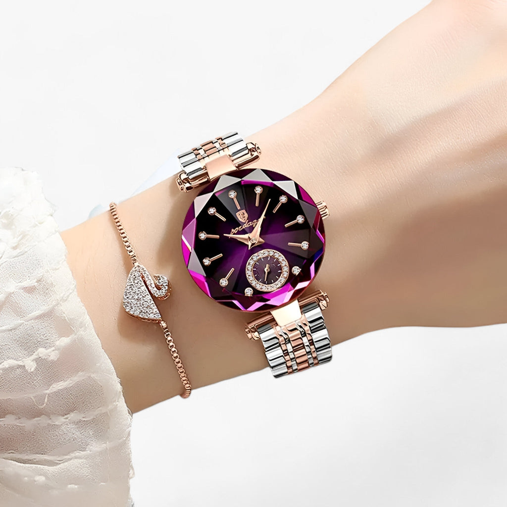 Valenzora | Luxury women's stainless steel wristwatch with diamond accents