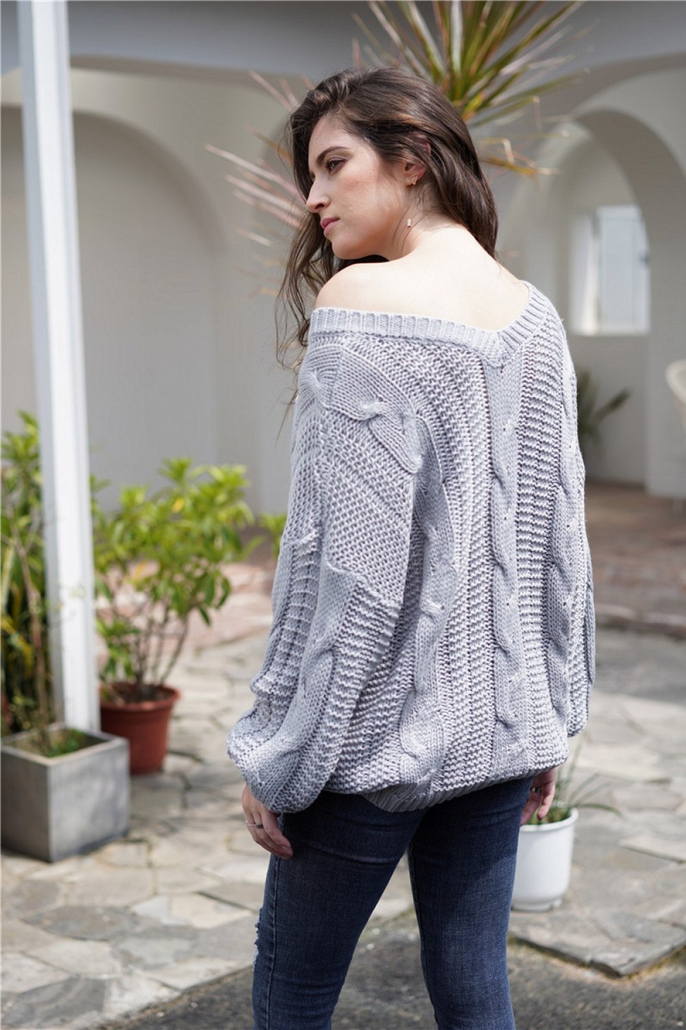 Valenzora einfaches grobgestricktes, weites Sweatshirt