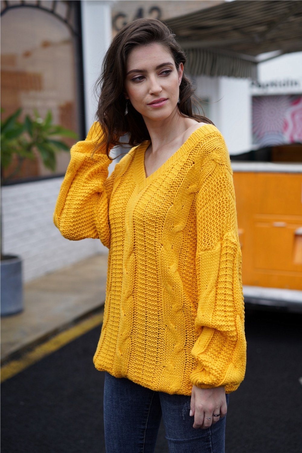 Valenzora einfaches grobgestricktes, weites Sweatshirt