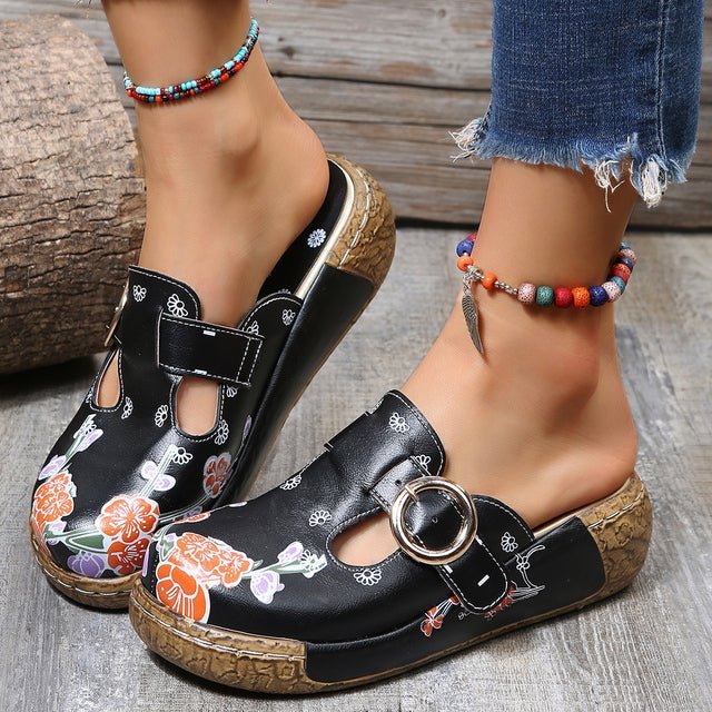 Valenzora | Floral Slippers with Buckle
