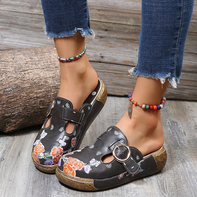 Valenzora | Floral Slippers with Buckle