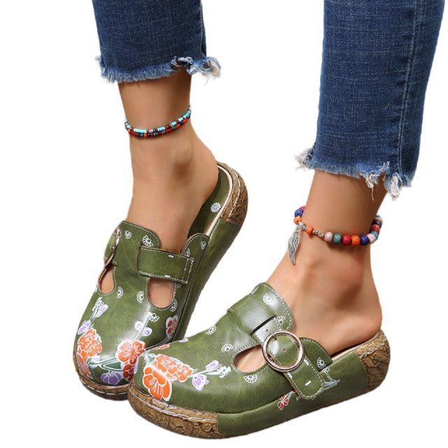 Valenzora | Floral Slippers with Buckle