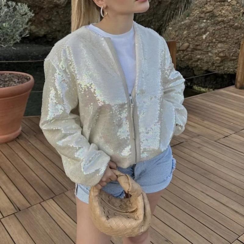 Valenzora | Sparkling sequined jacket with zipper