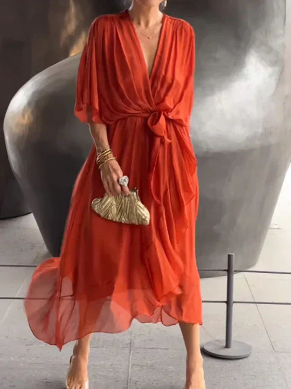 Valenzora | Chiffonkleid mit V-Ausschnitt, elegant und stilvoll