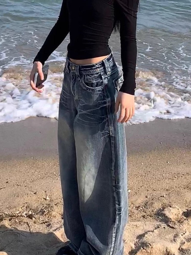 Valenzora | Hop Washed Distressed High Waist Baggy Jeans