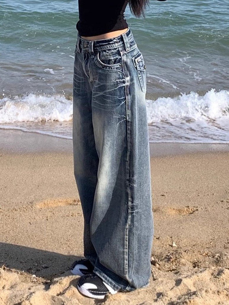 Valenzora | Hop Washed Distressed High Waist Baggy Jeans
