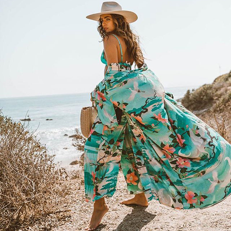 Valenzora | Green floral print kimono cardigan