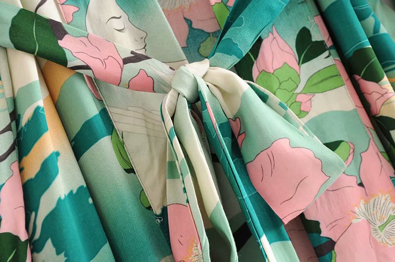 Valenzora | Green floral print kimono cardigan