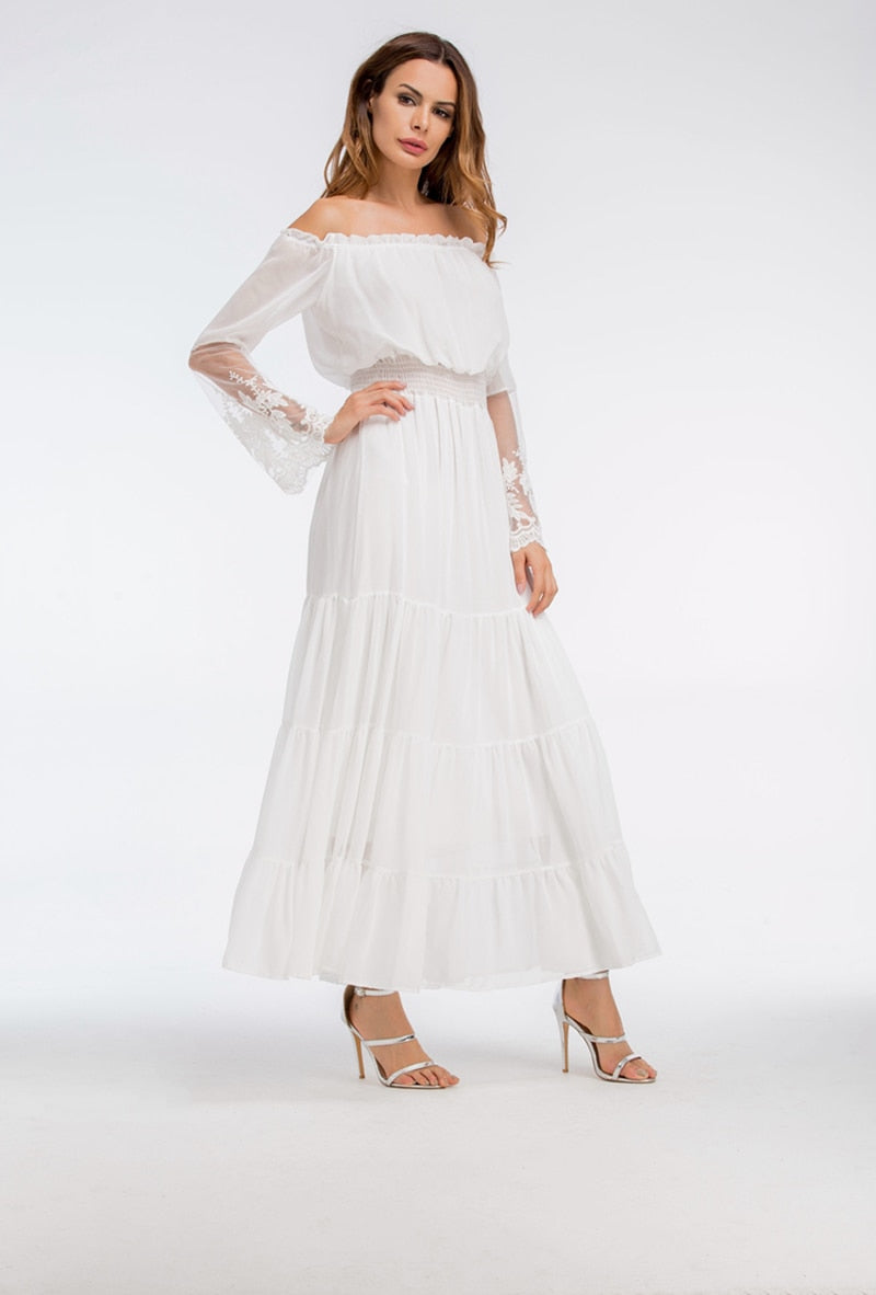 Valenzora | Schulterfreies weißes Spitzen-Sommerkleid