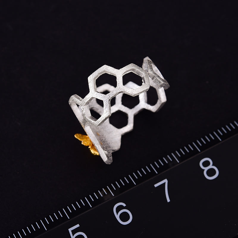 Valenzora | Little Bee 18k vergoldete, offene Bienenwaben-Ringe