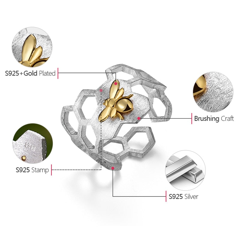 Valenzora | Little Bee 18k vergoldete, offene Bienenwaben-Ringe