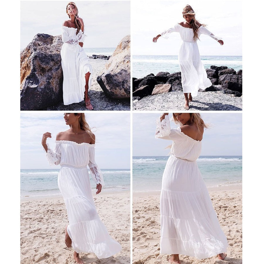 Valenzora | Schulterfreies weißes Spitzen-Sommerkleid