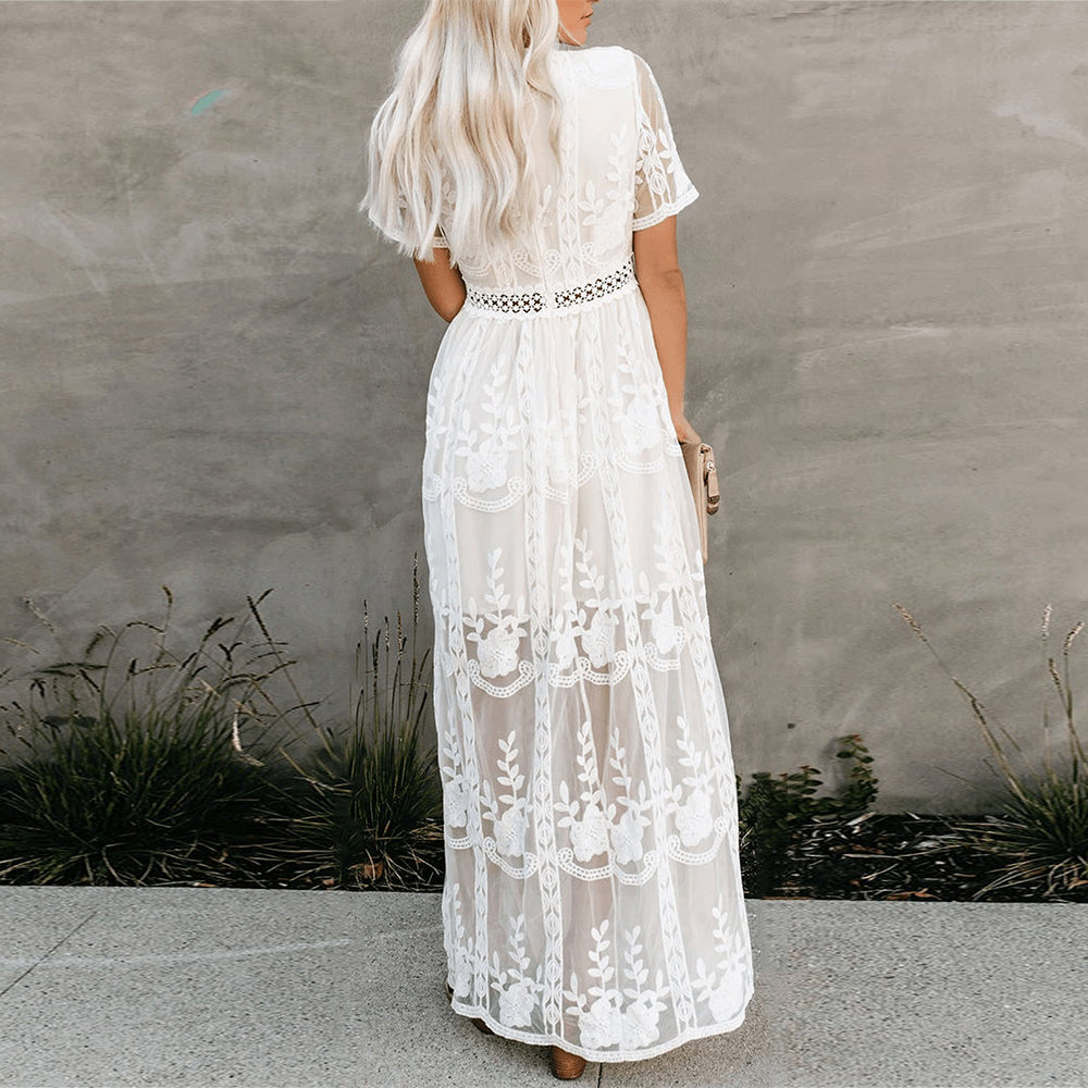 Valenzora | Maxi dress made of mesh lace with V-neck, summer