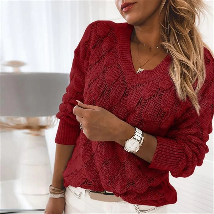 Valenzora - Women's V-neck cable knit sweater