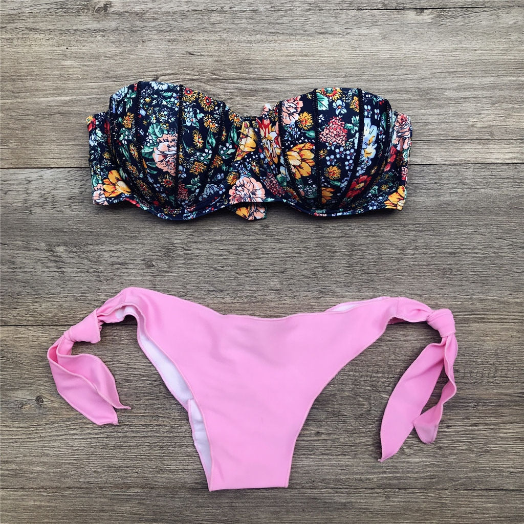 Valenzora | Bandeau-Bikini mit Blumenmuster