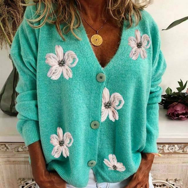 Valenzora | Lässige Strickjacke mit floraler Stickerei