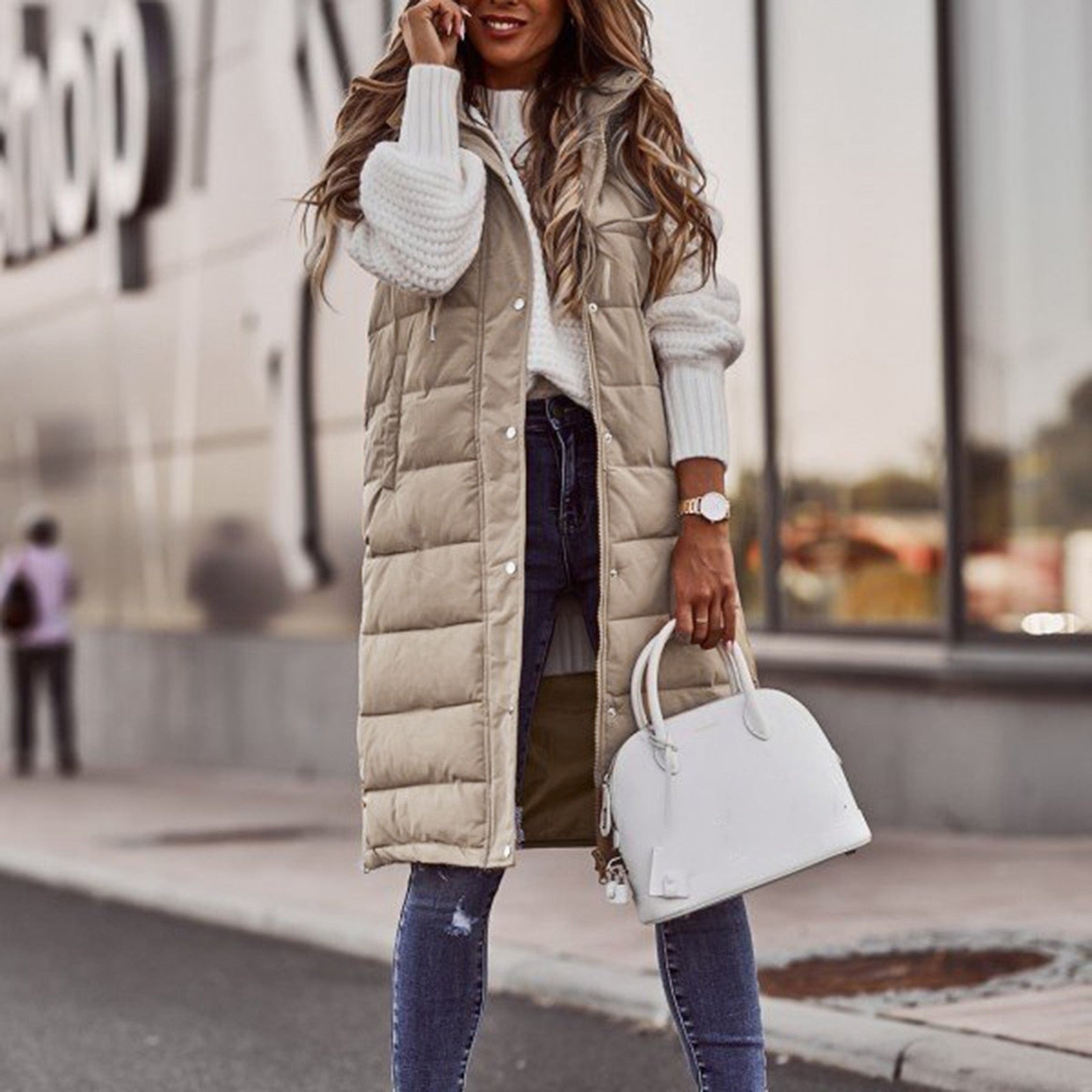 Valenzora - Long padded vest with hood