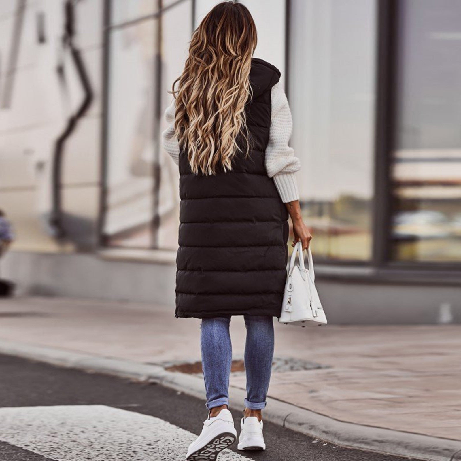Valenzora - Long padded vest with hood