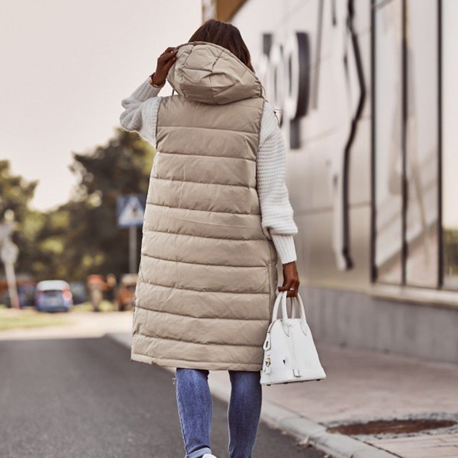 Valenzora - Long padded vest with hood