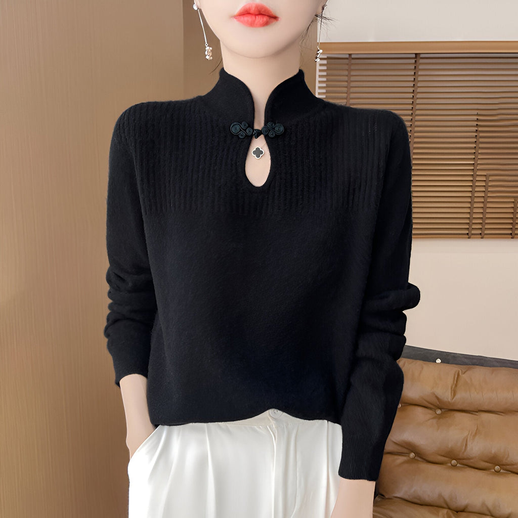 Valenzora | Eleganter Merinopullover im chinesischen Stil