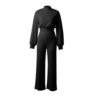 Monochrome half-collar jumpsuits