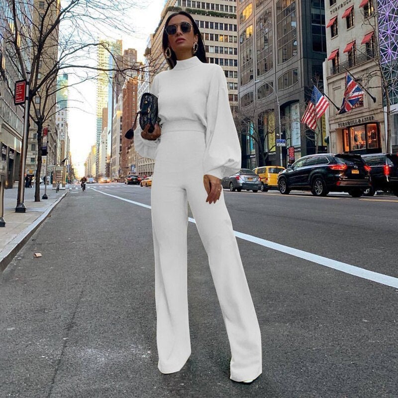 Monochrome half-collar jumpsuits