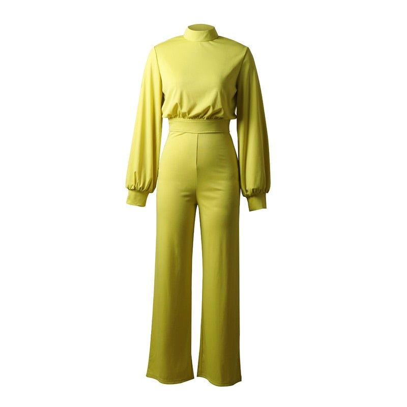 Monochrome half-collar jumpsuits