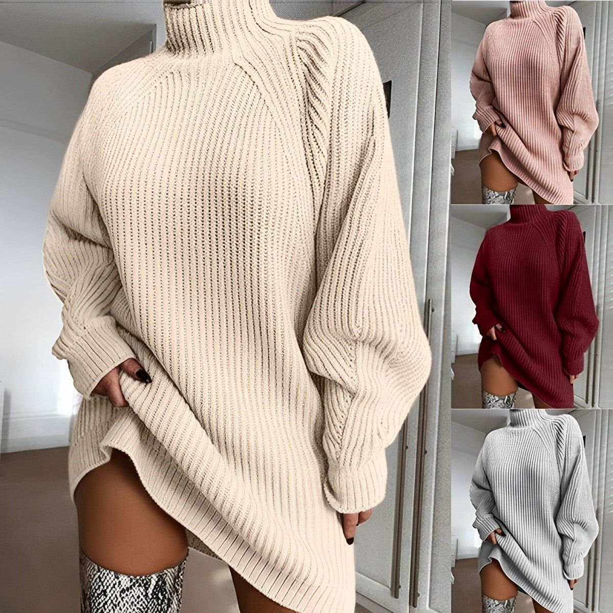 Valenzora | Warm knitted dress with roll neck