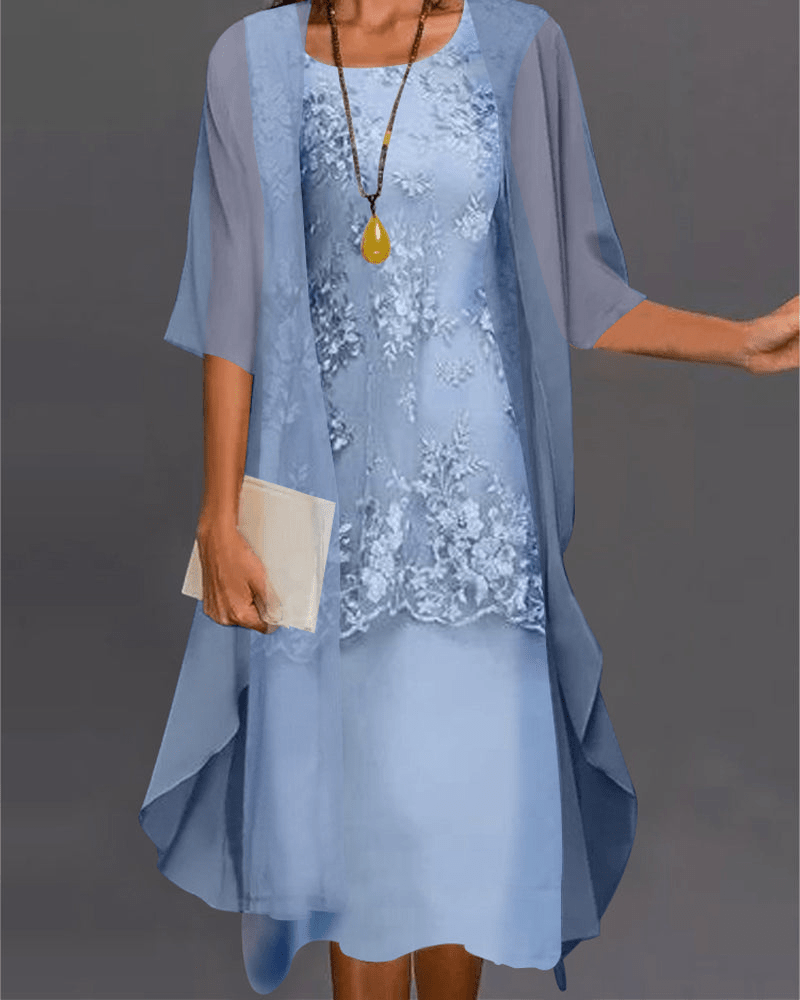 Valenzora | Women's Elegant Chiffon Midi Dress in Two Pieces