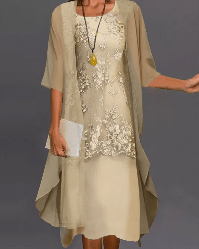Valenzora | Women's Elegant Chiffon Midi Dress in Two Pieces