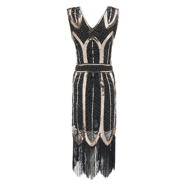 Valenzora | 1920s Gatsby Dress Black Gold