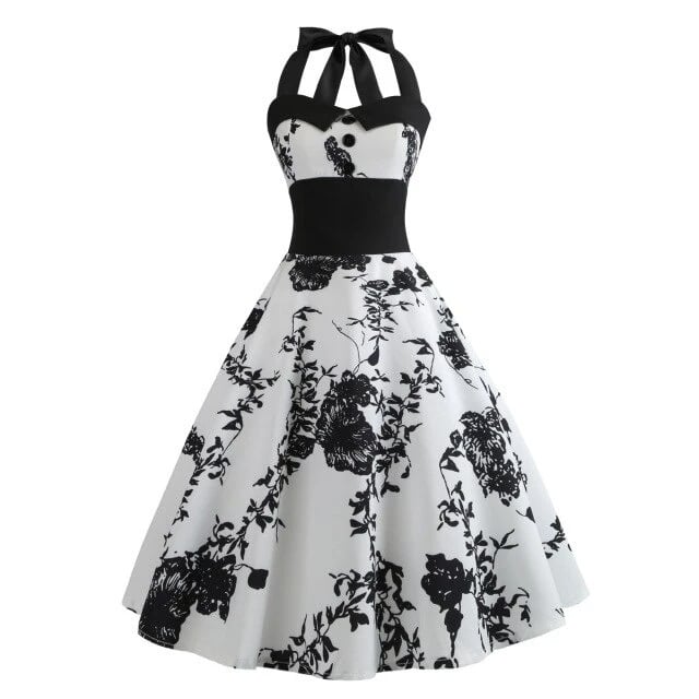 Valenzora | Vintage Pin-Up Dress Black Flowers