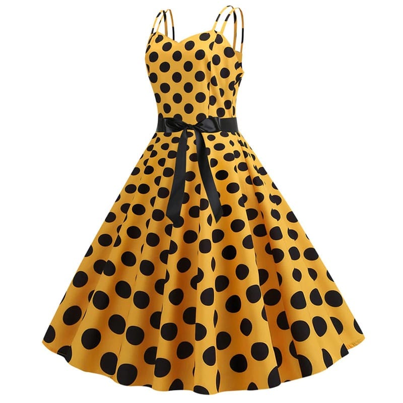 Valenzora | Vintage Rockabilly Dress Yellow Polka Dot
