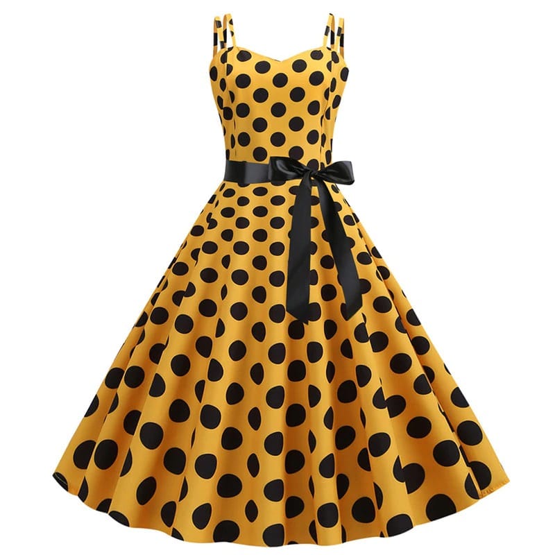 Valenzora | Vintage Rockabilly Dress Yellow Polka Dot