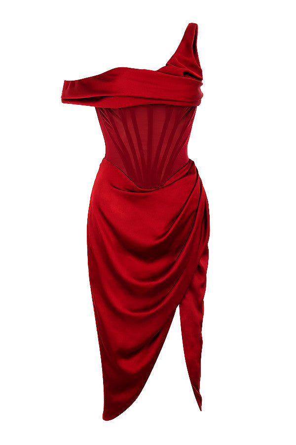 Valenzora | Asymmetrisch drapiertes Midi-Korsettkleid